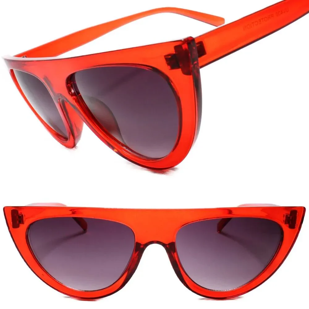 Red Flat Top Cat Eye Sunglasses Smoke Gradient Lens